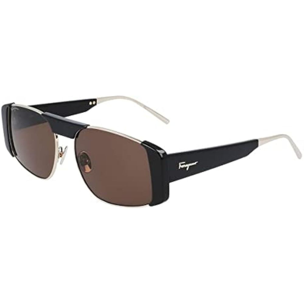 NEW Salvatore Ferragamo SF 267S 733 Black & Gold Sunglasses 55mm with Brown Lens
